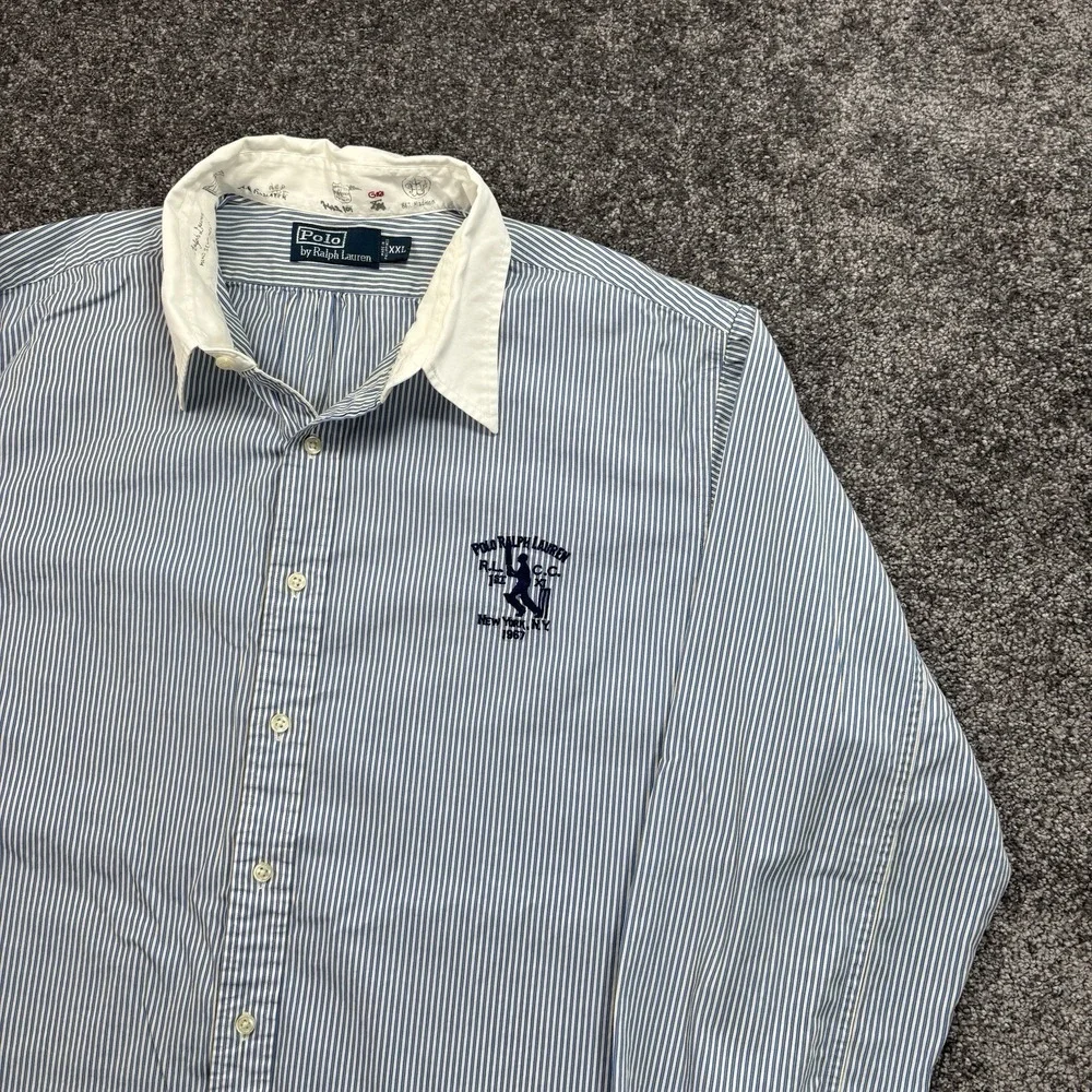 Polo Ralph Lauren Shirt Mens XXL Striped RLCC Cricket Club Embroidered Button Up